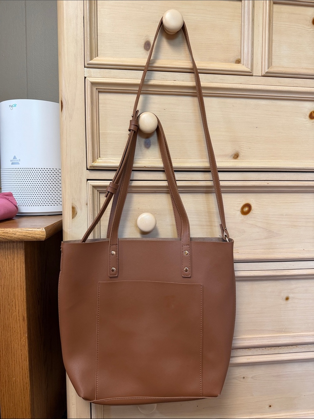 Everyday Tan Tote with Front Pocket - Women's Shoulder Bag